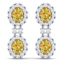 7.8 CTW Royalty Canary Citrine & VS Diamond Earrings 18K White Gold - REF-180F2M - 38823
