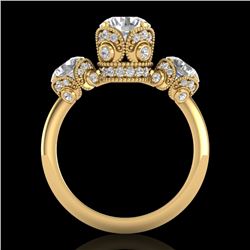 3 CTW VS/SI Diamond Solitaire Art Deco 3 Stone Ring 18K Yellow Gold - REF-604N5Y - 36868