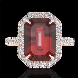 6.03 CTW Garnet And Micro Pave VS/SI Diamond Certified Halo Ring 14K Rose Gold - REF-52K4R - 21427