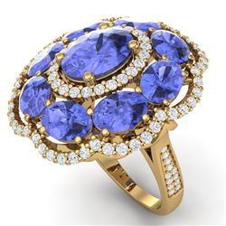 15.24 CTW Royalty Tanzanite & VS Diamond Ring 18K Yellow Gold - REF-327R3K - 39194
