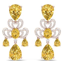 55.89 CTW Royalty Canary Citrine & VS Diamond Earrings 18K Rose Gold - REF-381T8X - 38683