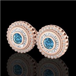 2.61 CTW Fancy Intense Blue Diamond Art Deco Stud Earrings 18K Rose Gold - REF-300M2F - 37909