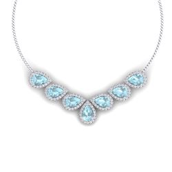 36.24 CTW Royalty Sky Topaz & VS Diamond Necklace 18K White Gold - REF-527T3X - 38835