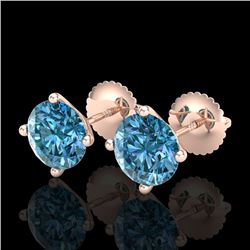 2.5 CTW Fancy Intense Blue Diamond Art Deco Stud Earrings 18K Rose Gold - REF-354T5X - 38252