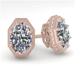 1.0 CTW VS/SI Oval Cut Diamond Stud Solitaire Earrings 18K Rose Gold - REF-169K3R - 35957