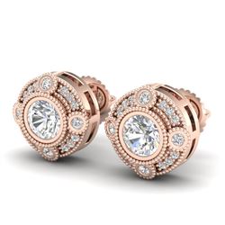 1.5 CTW VS/SI Diamond Solitaire Art Deco Stud Earrings 18K Rose Gold - REF-263F6M - 36981