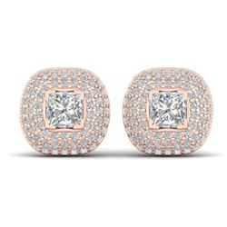 2 CTW Princess VS/SI Diamond Art Deco Stud Micro Halo Earrings 14K Rose Gold - REF-255N3Y - 30448