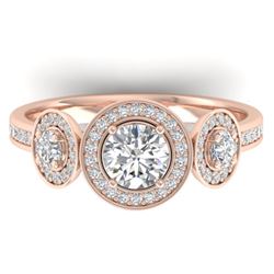 1.25 CTW Certified VS/SI Diamond Art Deco 3 Stone Micro Halo Ring 14K Rose Gold - REF-134F5M - 30361