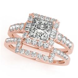 2.02 CTW Certified VS/SI Princess Diamond 2Pc Set Solitaire Halo 14K Rose Gold - REF-463H3W - 31395