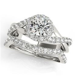 0.85 CTW Certified VS/SI Diamond 2Pc Wedding Set Solitaire Halo 14K White Gold - REF-99Y3N - 31055