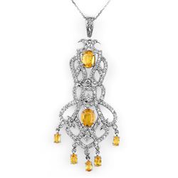 7.65 CTW Yellow Sapphire & Diamond Necklace 14K White Gold - REF-231H5W - 11098