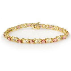 6.0 CTW Pink Tourmaline & Diamond Bracelet 14K Yellow Gold - REF-108R2K - 14139