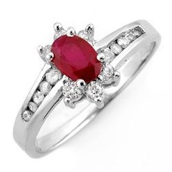 1.03 CTW Ruby & Diamond Ring 14K White Gold - REF-45R5K - 10907