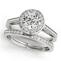 0.86 CTW Certified VS/SI Diamond 2Pc Wedding Set Solitaire Halo 14K White Gold - REF-135T6X - 30804
