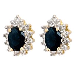5.46 CTW Blue Sapphire & Diamond Earrings 14K Yellow Gold - REF-85X3T - 12873
