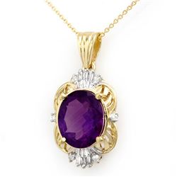 5.23 CTW Amethyst & Diamond Pendant 10K Yellow Gold - REF-36X8T - 13985