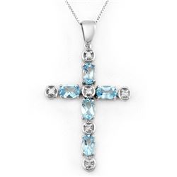 3.15 CTW Blue Topaz & Diamond Necklace 10K White Gold - REF-33N6Y - 10777