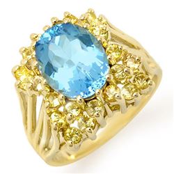 6.0 CTW Yellow Sapphire & Blue Topaz Ring 10K Yellow Gold - REF-53F3M - 11773
