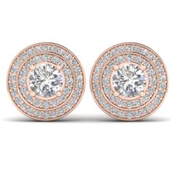 1.45 CTW I-SI Diamond Solitaire Art Deco Halo Stud Earrings 14K Rose Gold - REF-126K2R - 30367