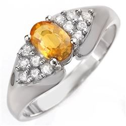 0.90 CTW Yellow Sapphire & Diamond Ring 18K White Gold - REF-51T5X - 10026