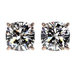 2 CTW Certified VS/SI Quality Cushion Cut Diamond Stud Earrings 10K Rose Gold - REF-552W2H - 33098