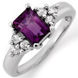 1.36 CTW Amethyst & Diamond Ring 14K White Gold - REF-51W3H - 10434