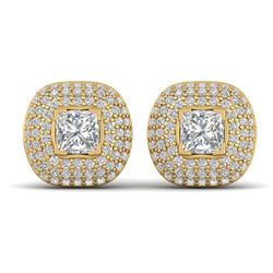 2 CTW Princess VS/SI Diamond Art Deco Stud Micro Halo Earrings 14K Yellow Gold - REF-255M3F - 30449