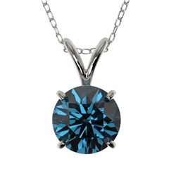 1 CTW Certified Intense Blue SI Diamond Solitaire Necklace 10K White Gold - REF-134K5R - 33188