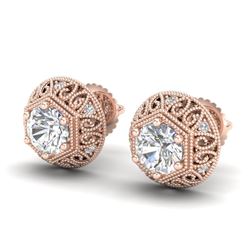 1.31 CTW VS/SI Diamond Solitaire Art Deco Stud Earrings 18K Rose Gold - REF-236H4W - 36921