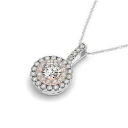 0.55 CTW Certified SI Diamond Solitaire Halo Necklace 2 Tone 14K White & Rose Gold - REF-60X5T - 299