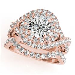 1.76 CTW Certified VS/SI Diamond 2Pc Wedding Set Solitaire Halo 14K Rose Gold - REF-251Y3N - 31032