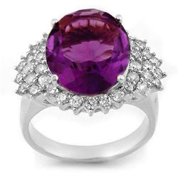 8.18 CTW Amethyst & Diamond Ring 18K White Gold - REF-129H3W - 11160