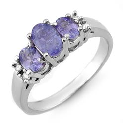 0.99 CTW Tanzanite & Diamond Ring 14K White Gold - REF-38M2F - 10426