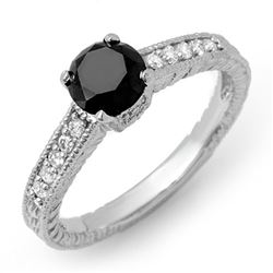 1.30 CTW Vs Certified Black & White Diamond Solitaire Ring 14K White Gold - REF-57H3W - 14030