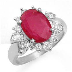 4.42 CTW Ruby & Diamond Ring 18K White Gold - REF-90M5F - 13281