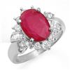 Image 1 : 4.42 CTW Ruby & Diamond Ring 18K White Gold - REF-90M5F - 13281