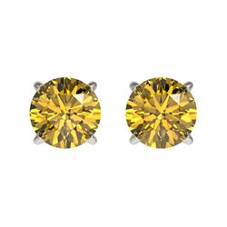 1 CTW Certified Intense Yellow SI Diamond Solitaire Stud Earrings 10K White Gold - REF-141F8M - 3305