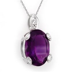 10.10 CTW Amethyst & Diamond Necklace 14K White Gold - REF-37K3R - 10561