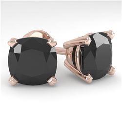 12 CTW Cushion Black Diamond Stud Designer Earrings 18K Rose Gold - REF-270X2T - 32330