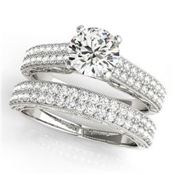 2.01 CTW Certified VS/SI Diamond Pave 2Pc Set Solitaire Wedding 14K White Gold - REF-424K2R - 32135