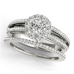 0.89 CTW Certified VS/SI Diamond 2Pc Set Solitaire Halo 14K White Gold - REF-120H8W - 31026