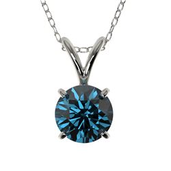 0.78 CTW Certified Intense Blue SI Diamond Solitaire Necklace 10K White Gold - REF-100F2M - 36744