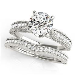 0.95 CTW Certified VS/SI Diamond Solitaire 2Pc Wedding Set Antique 14K White Gold - REF-144W2H - 314