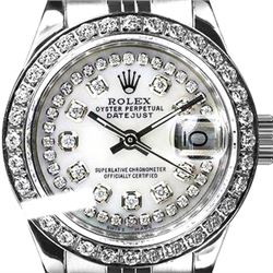 Rolex Men's Stainless Steel, QuickSet, Diamond Dial & Diamond Bezel - REF-474H5W