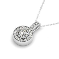 1 CTW Certified SI Diamond Solitaire Halo Necklace 14K White Gold - REF-116N9Y - 30087