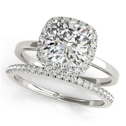 0.80 CTW Certified VS/SI Cushion Diamond 2Pc Set Solitaire Halo 14K White Gold - REF-143K5R - 31406