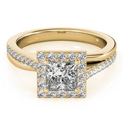 1.5 CTW Certified VS/SI Princess Diamond Solitaire Halo Ring 18K Yellow Gold - REF-399H3W - 27203