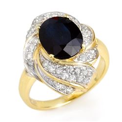 3.85 CTW Blue Sapphire & Diamond Ring 14K Yellow Gold - REF-74F4M - 13086