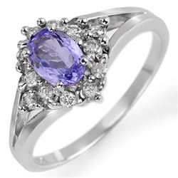 0.95 CTW Tanzanite & Diamond Ring 18K White Gold - REF-50H2W - 10473