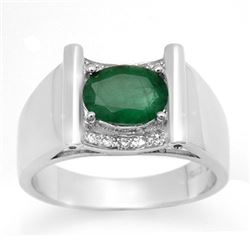 1.83 CTW Emerald & Diamond Mens Ring 10K White Gold - REF-46F2M - 14493